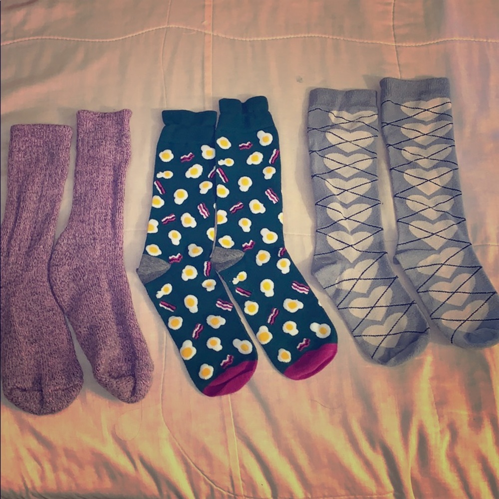 Socks! 🧦 3 pairs for women 🧦💗💚🍳🥓🖤🤍